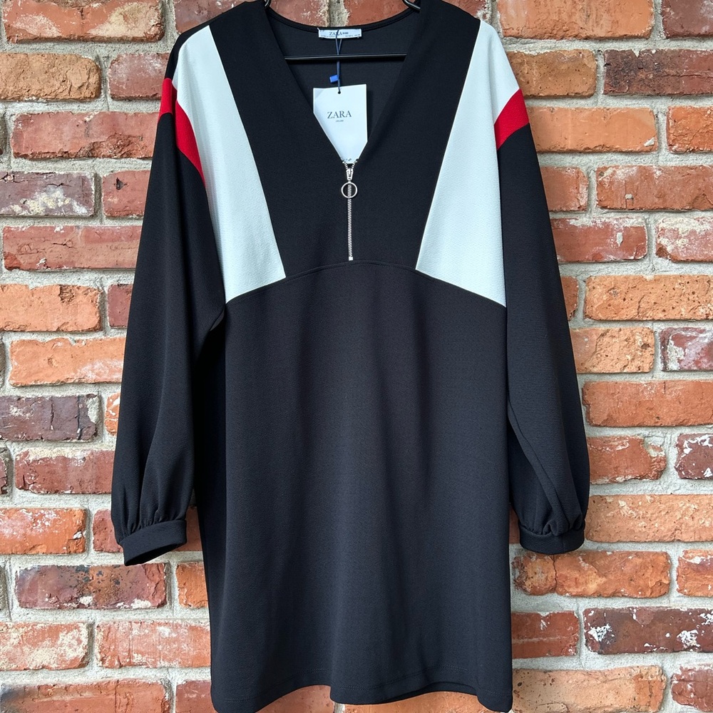 Zara NWT Black ColorBlock Shift Dress Size Large